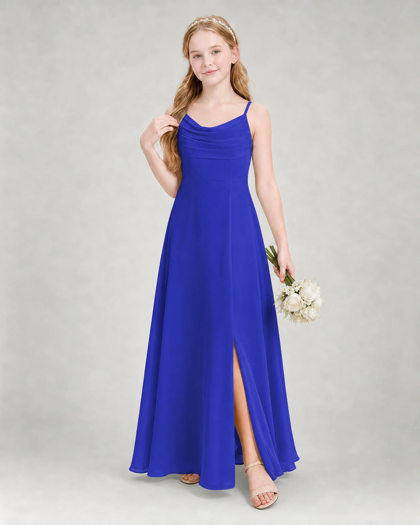 Royal Blue Chiffon A-line Junior Bridesmaid Dress Front View
