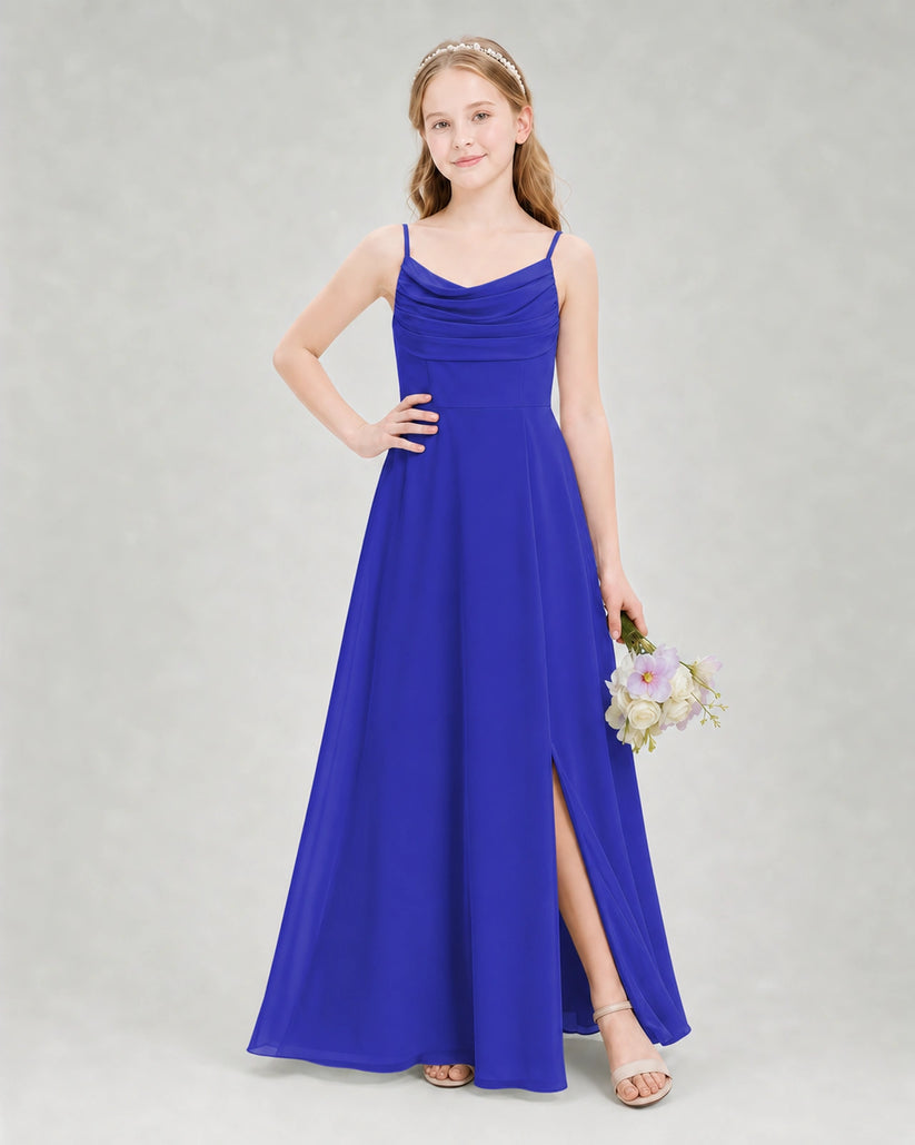 Royal Blue Chiffon A-line Junior Bridesmaid Dress Front View