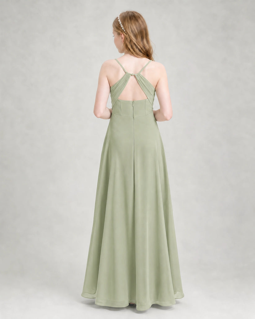 Sage Green Chiffon A-line Junior Bridesmaid Dress Back View