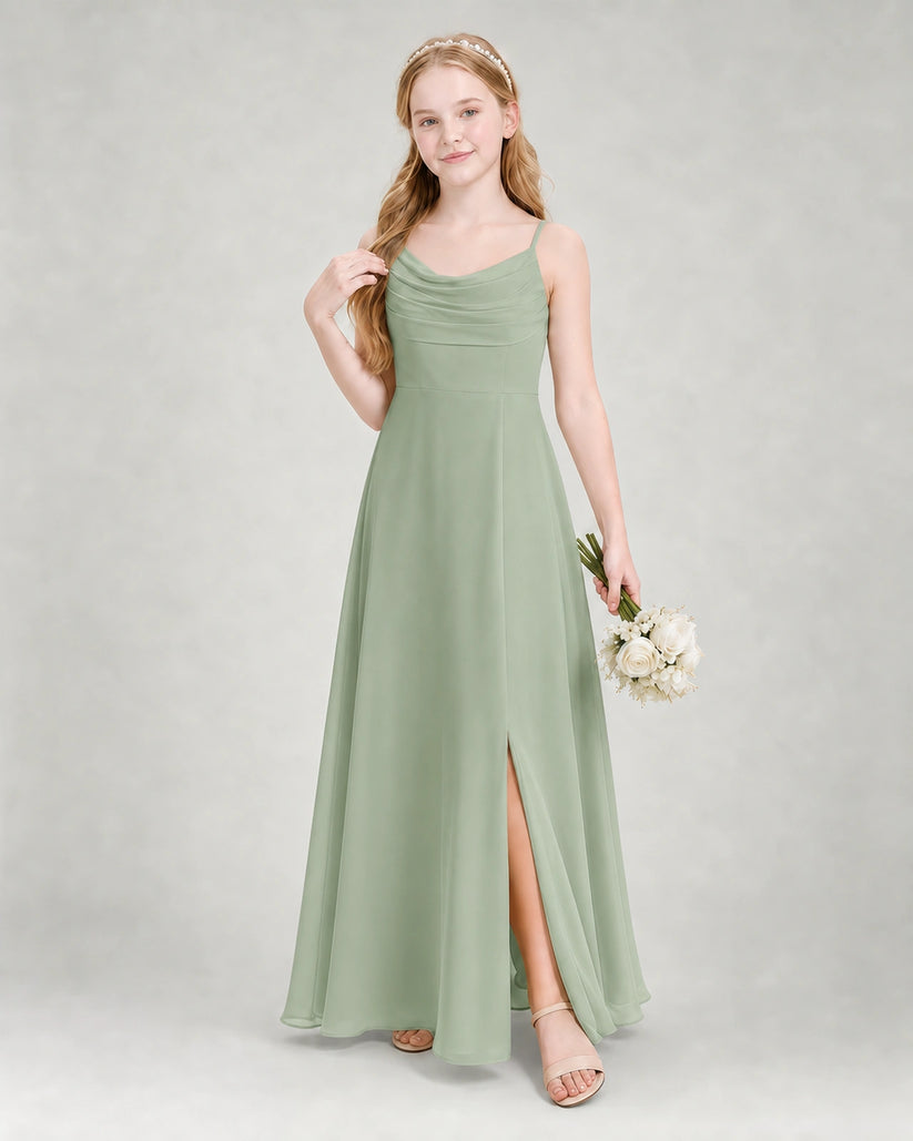 Sage Green Chiffon A-line Junior Bridesmaid Dress Front View