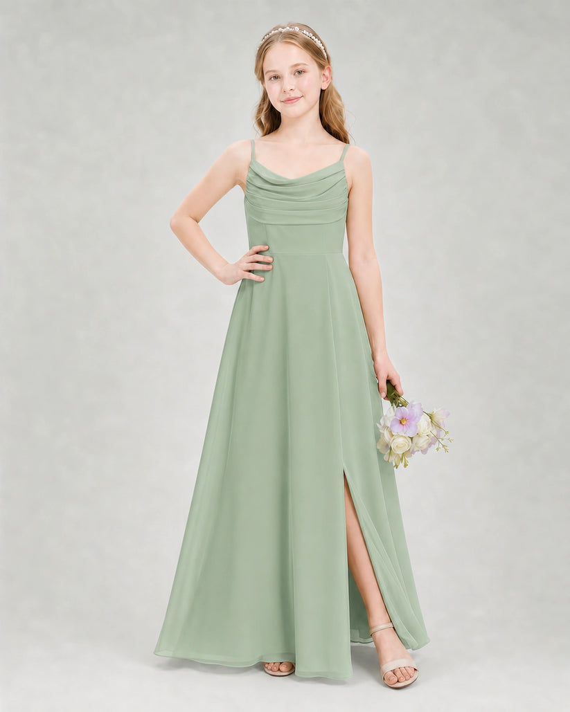 Sage Green Chiffon A-line Junior Bridesmaid Dress Front View