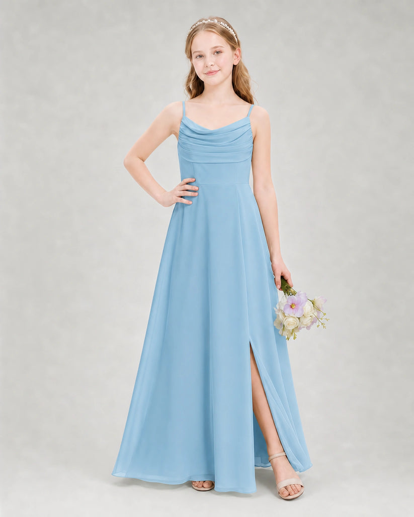 Sky Blue Chiffon A-line Junior Bridesmaid Dress Front View
