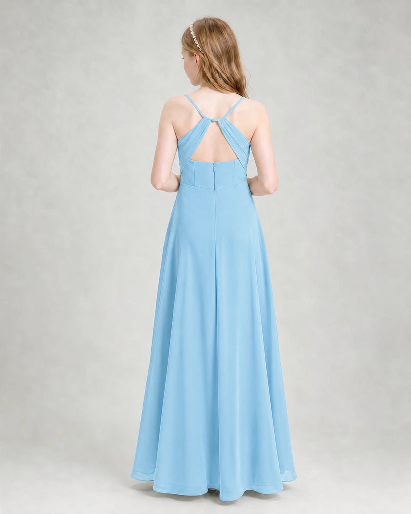 Sky Blue Chiffon A-line Junior Bridesmaid Dress Back View