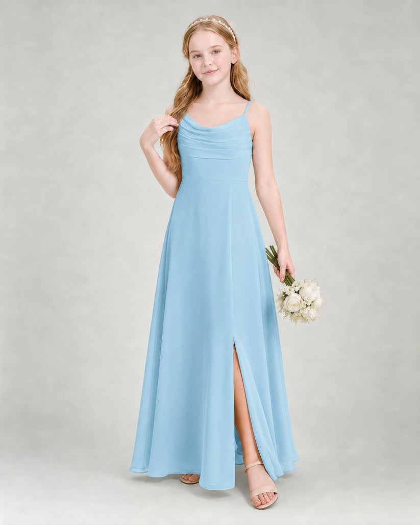 Sky Blue Chiffon A-line Junior Bridesmaid Dress Front View