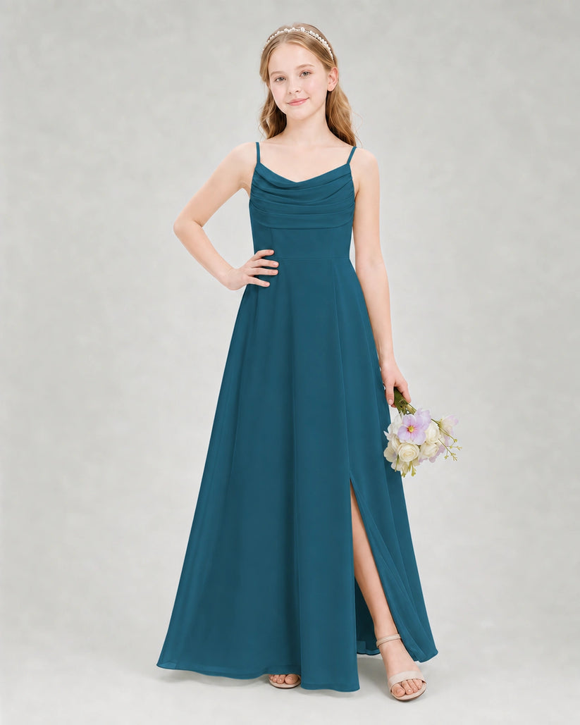 Teal Chiffon A-line Junior Bridesmaid Dress Front View