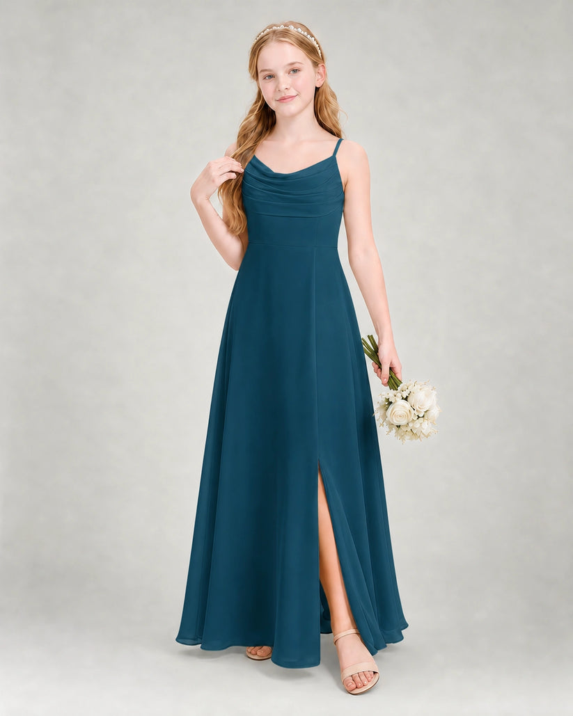 Teal Chiffon A-line Junior Bridesmaid Dress Front View