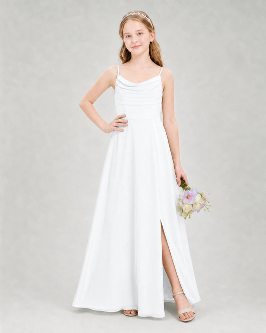 White Chiffon A-line Junior Bridesmaid Dress Front View