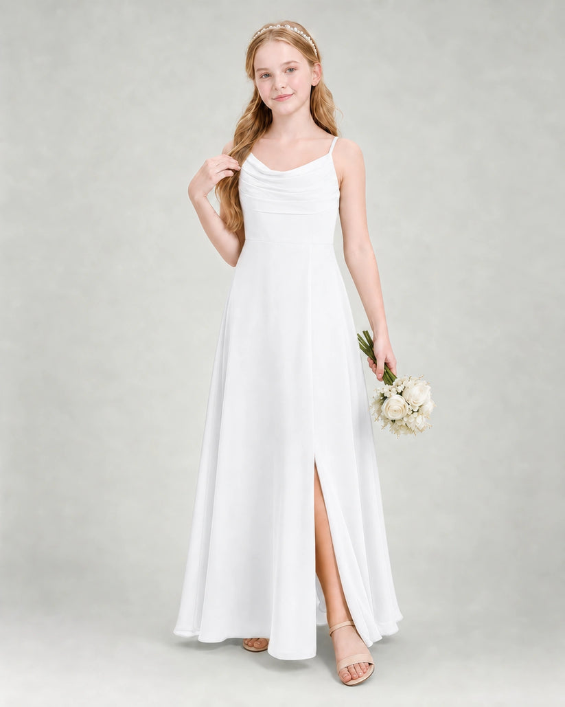 White Chiffon A-line Junior Bridesmaid Dress Front View
