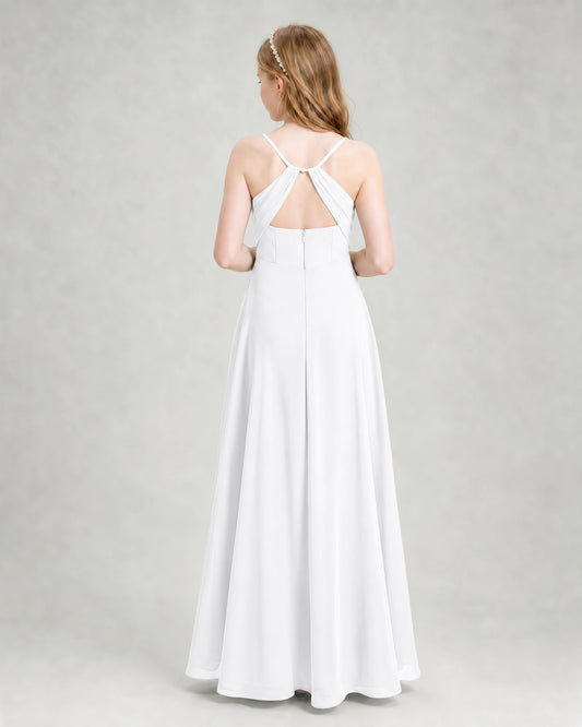 White Chiffon A-line Junior Bridesmaid Dress Back View