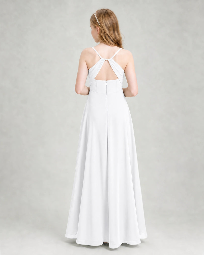 White Chiffon A-line Junior Bridesmaid Dress Back View