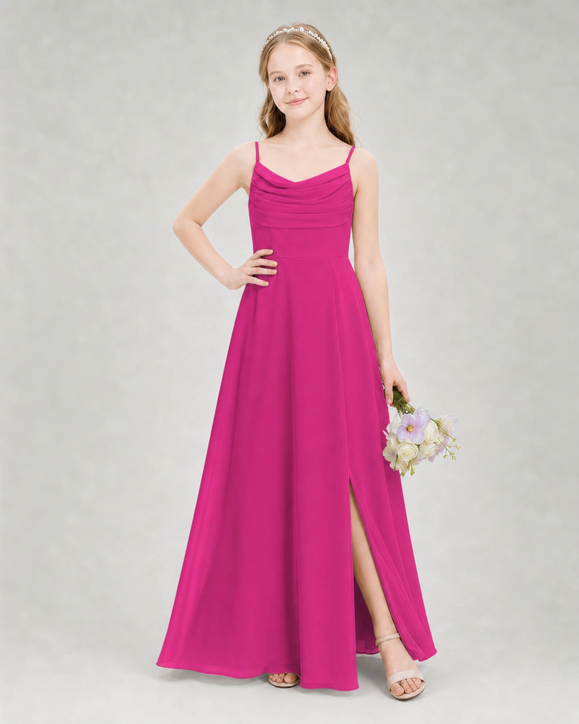 Hot Pink Chiffon A-line Junior Bridesmaid Dress Front View