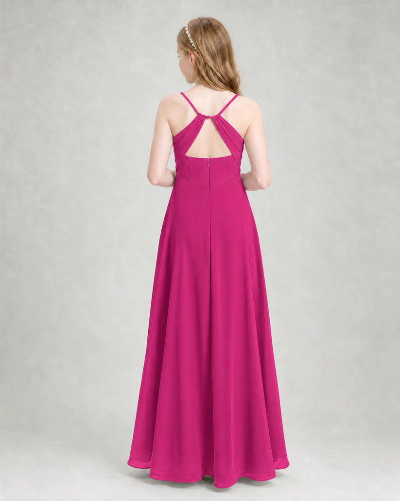 Hot Pink Chiffon A-line Junior Bridesmaid Dress Back View