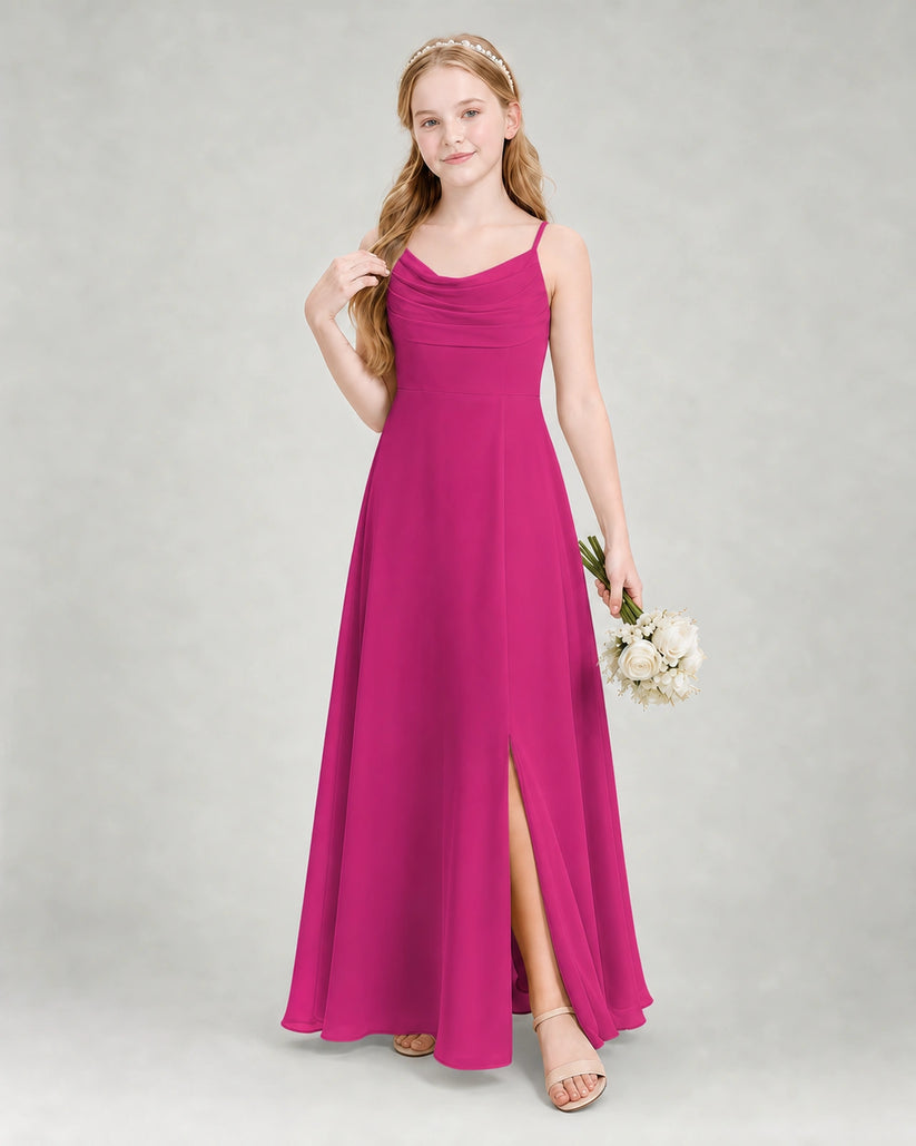 Hot Pink Chiffon A-line Junior Bridesmaid Dress Front View