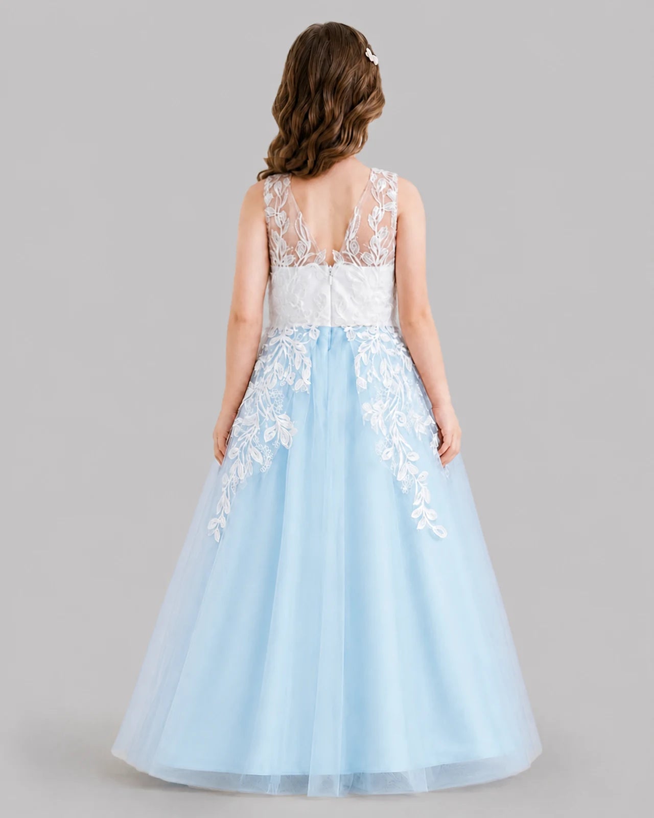 Baby Blue Ball Gown Flower Girl Dresses Back