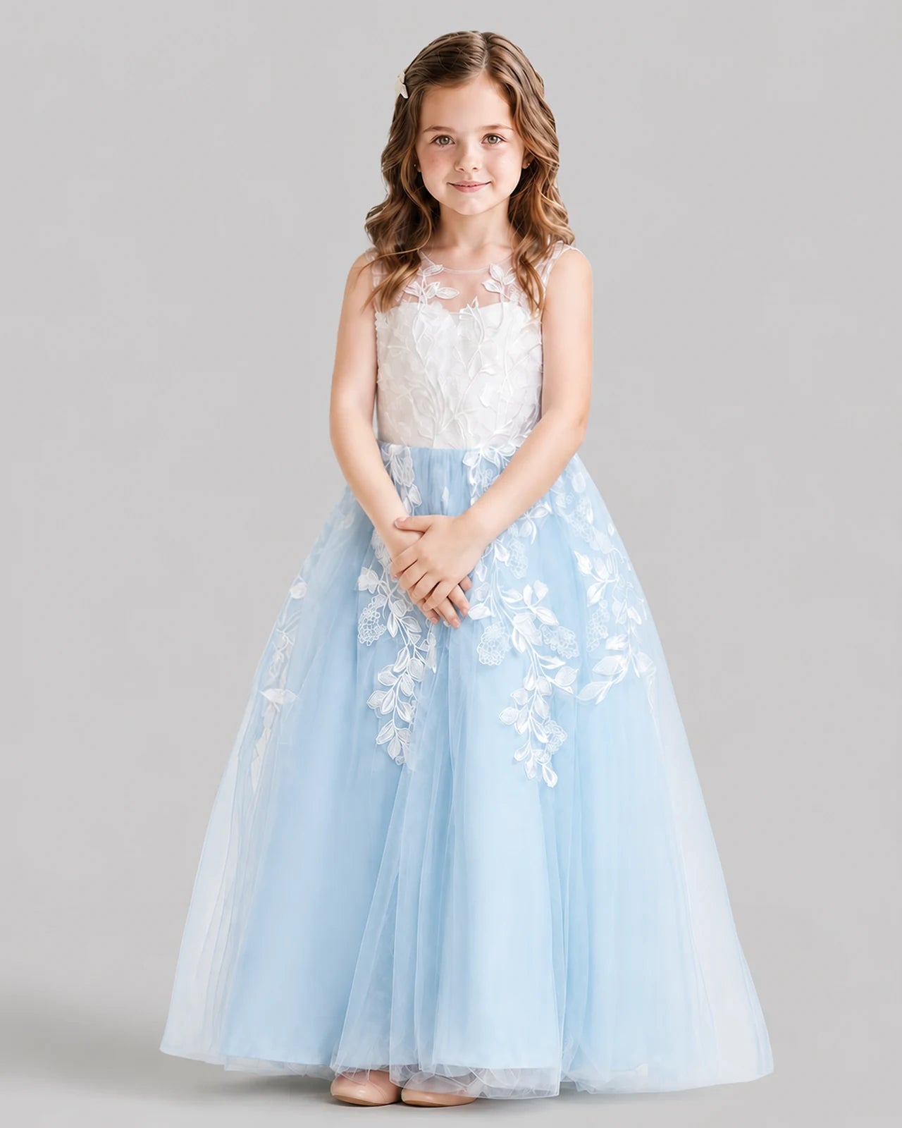 Baby Blue Ball Gown Flower Girl Dresses Front