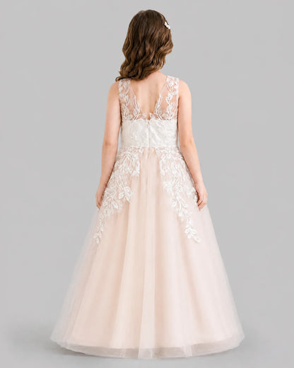 Blush Pink Ball Gown Flower Girl Dresses Back