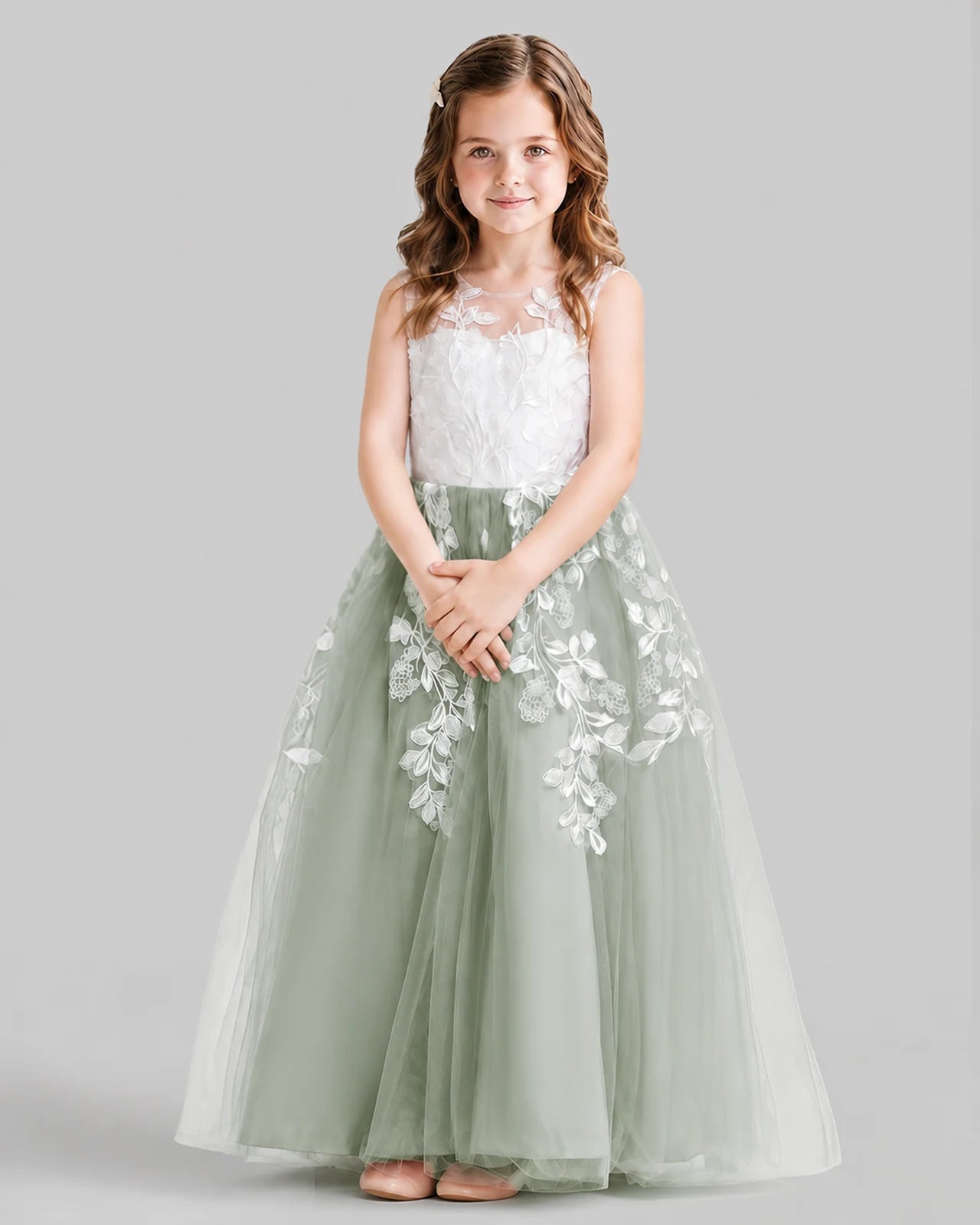 Sage Green Ball Gown Flower Girl Dresses Front