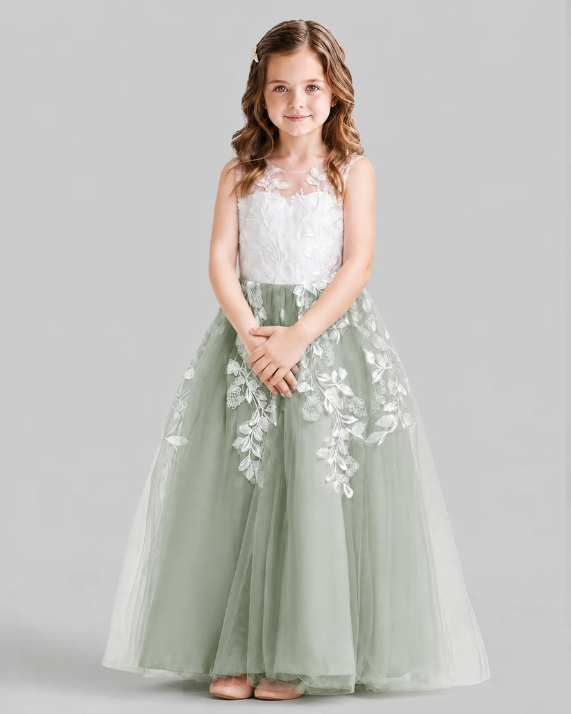 Sage Green Ball Gown Flower Girl Dresses Front