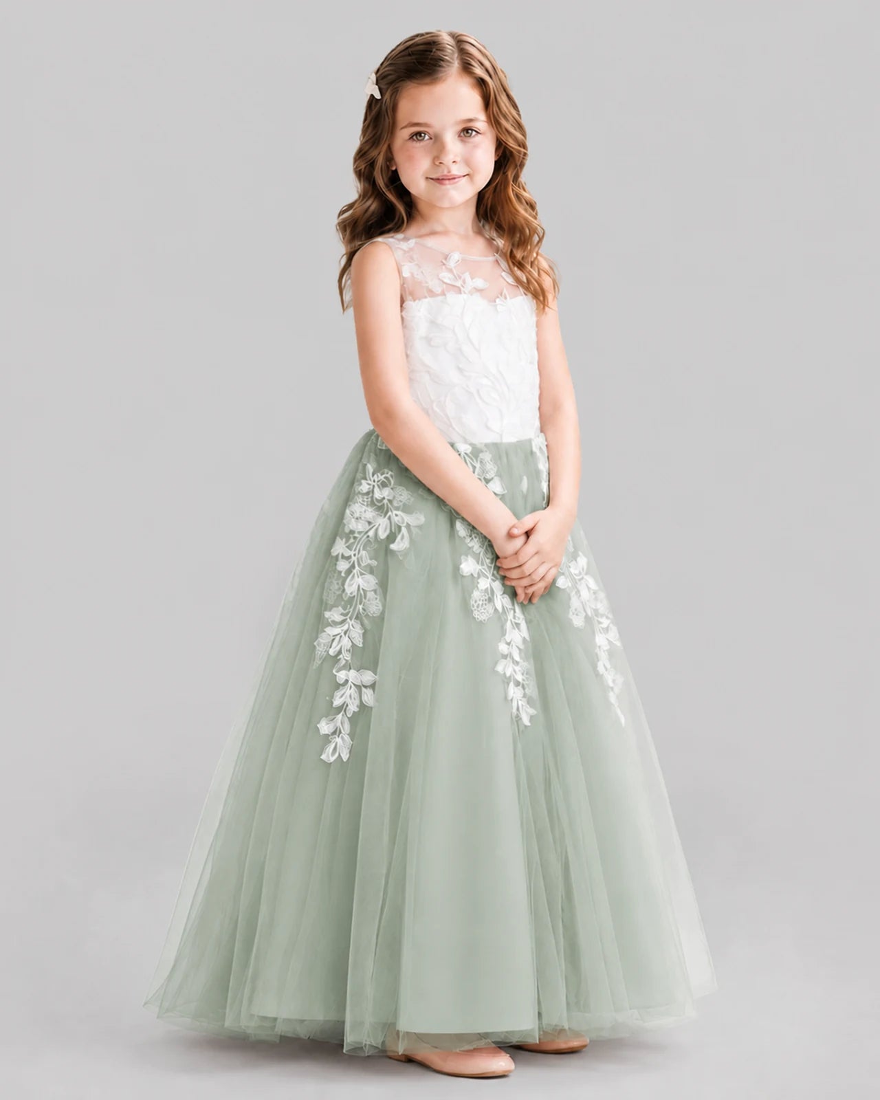 Sage Green Ball Gown Flower Girl Dresses Side