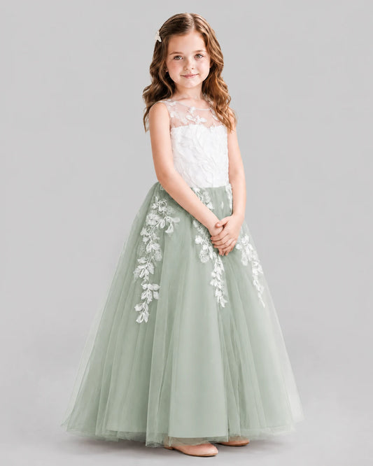 Sage Green Ball Gown Flower Girl Dresses Side