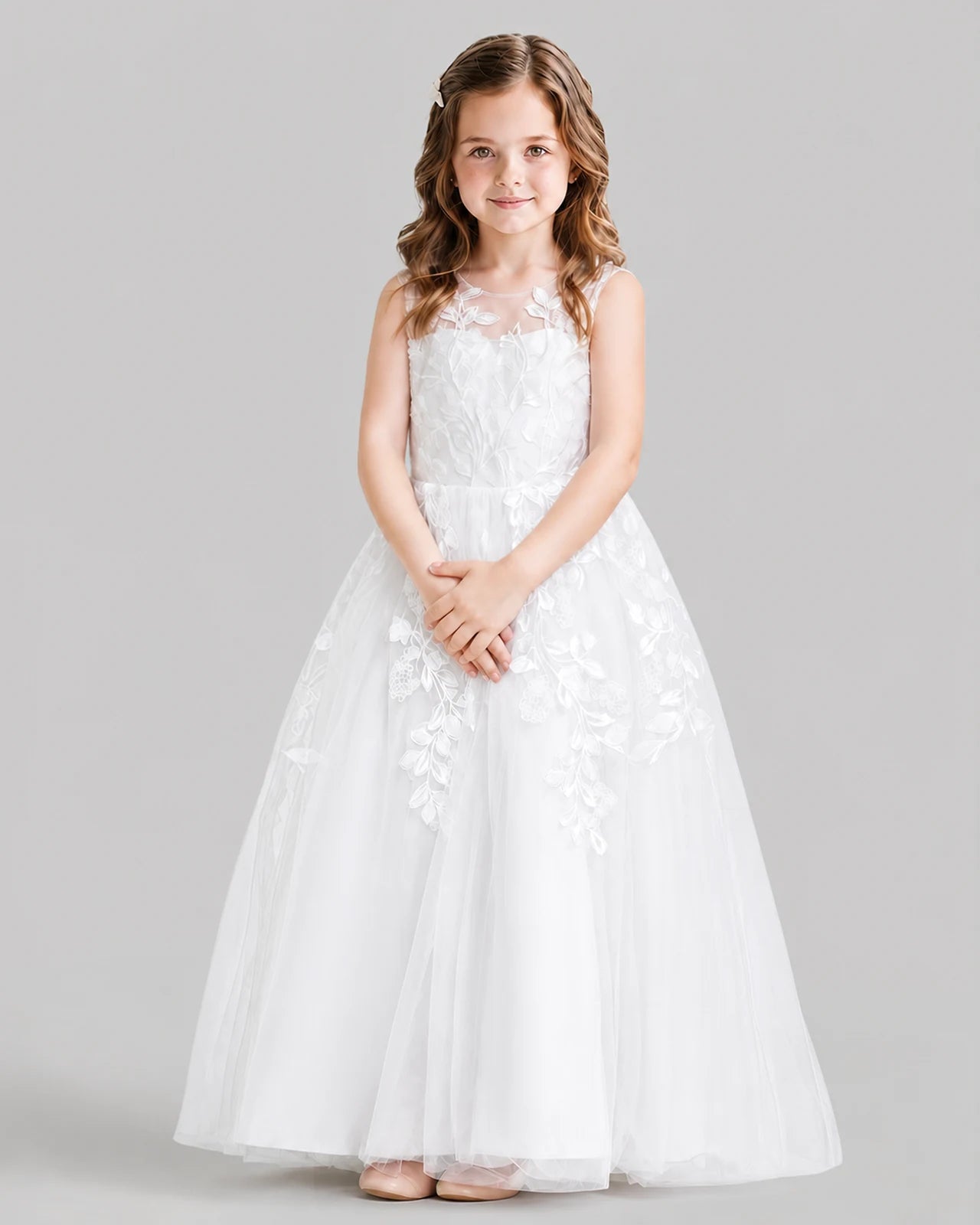 White Ball Gown Flower Girl Dresses Front