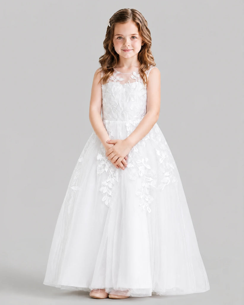 White Ball Gown Flower Girl Dresses Front