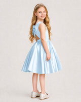 Baby Blue Satin A-line Junior Bridesmaid Dress Side View