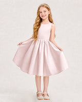 Blush Pink Satin A-line Junior Bridesmaid Dress Front View