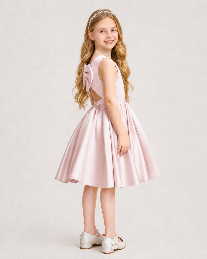 Blush Pink Satin A-line Junior Bridesmaid Dress Side View