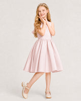 Blush Pink Satin A-line Junior Bridesmaid Dress Front View