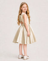 Champagne Satin A-line Junior Bridesmaid Dress Side View