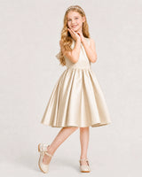 Champagne Satin A-line Junior Bridesmaid Dress Front View