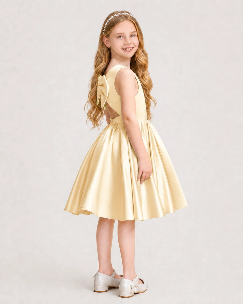 Daffodil Satin A-line Junior Bridesmaid Dress Side View