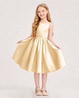 Daffodil Satin A-line Junior Bridesmaid Dress Front View