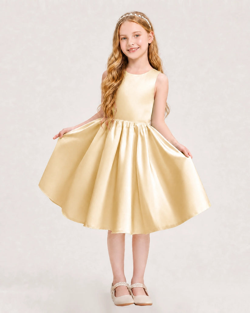 Daffodil Satin A-line Junior Bridesmaid Dress Front View