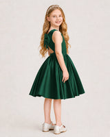 Dark Green Satin A-line Junior Bridesmaid Dress Side View