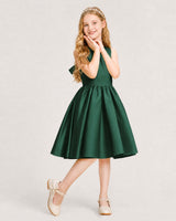 Dark Green Satin A-line Junior Bridesmaid Dress Front View