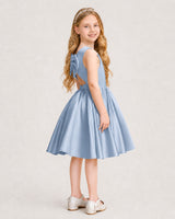 Dusty Blue Satin A-line Junior Bridesmaid Dress Side View