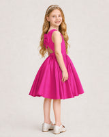 Hot Pink Satin A-line Junior Bridesmaid Dress Side View