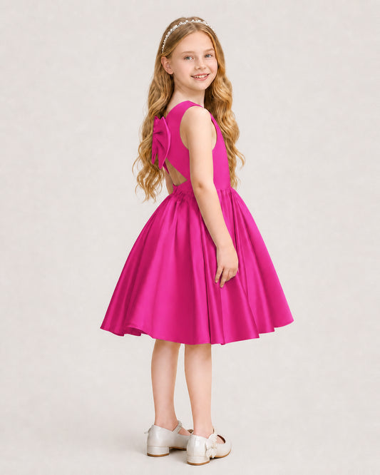 Hot Pink Satin A-line Junior Bridesmaid Dress Side View