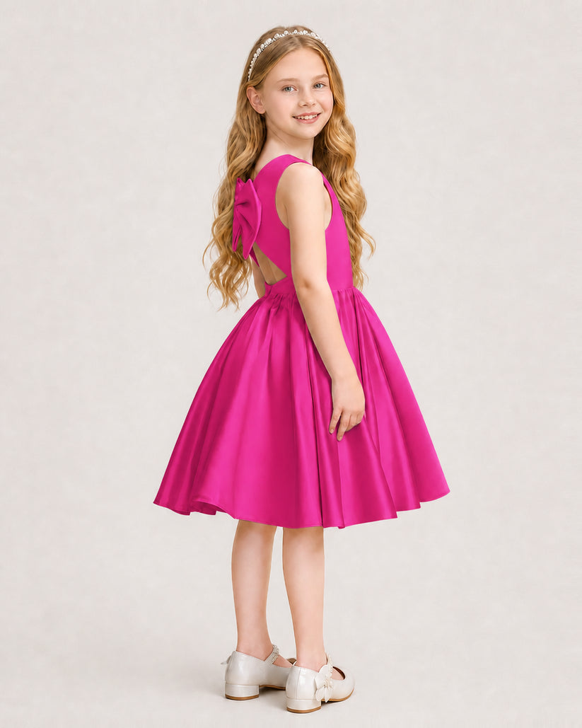 Hot Pink Satin A-line Junior Bridesmaid Dress Side View