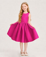 Hot Pink Satin A-line Junior Bridesmaid Dress Front View