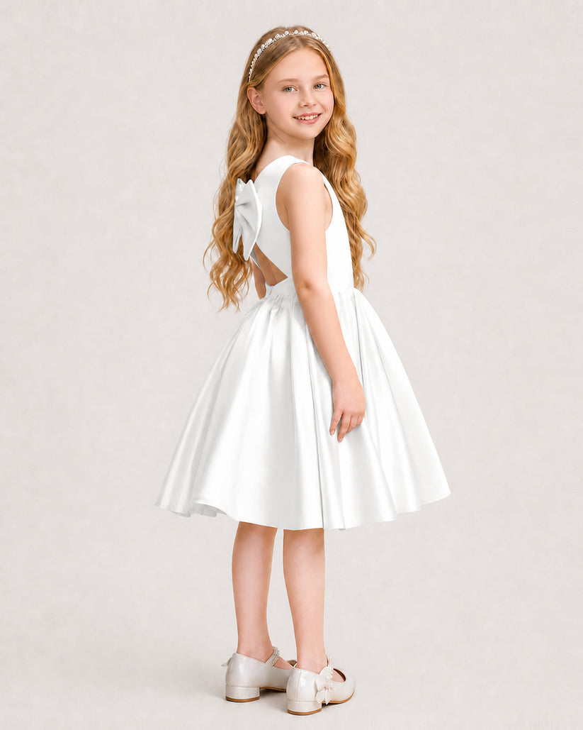 Ivory Satin A-line Junior Bridesmaid Dress Side View