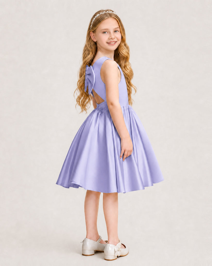 Lavender Satin A-line Junior Bridesmaid Dress Side View