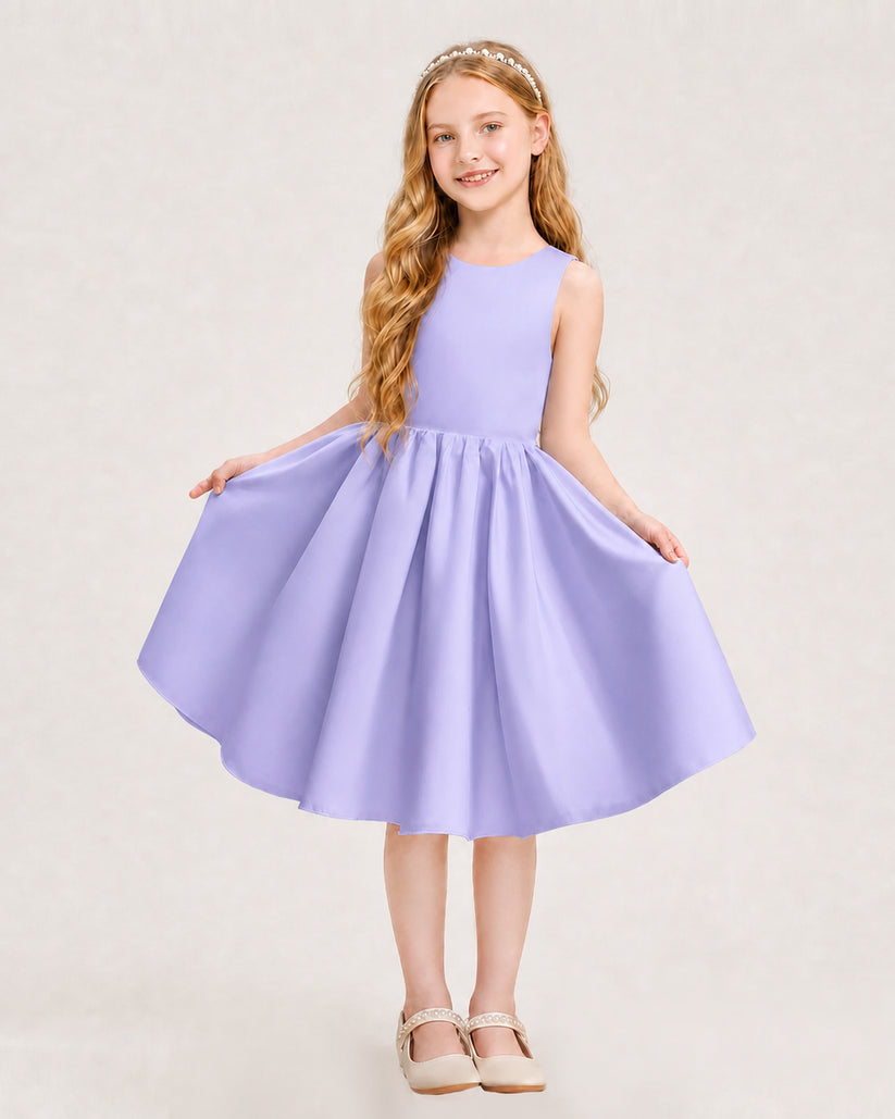 Lavender Satin A-line Junior Bridesmaid Dress Front View