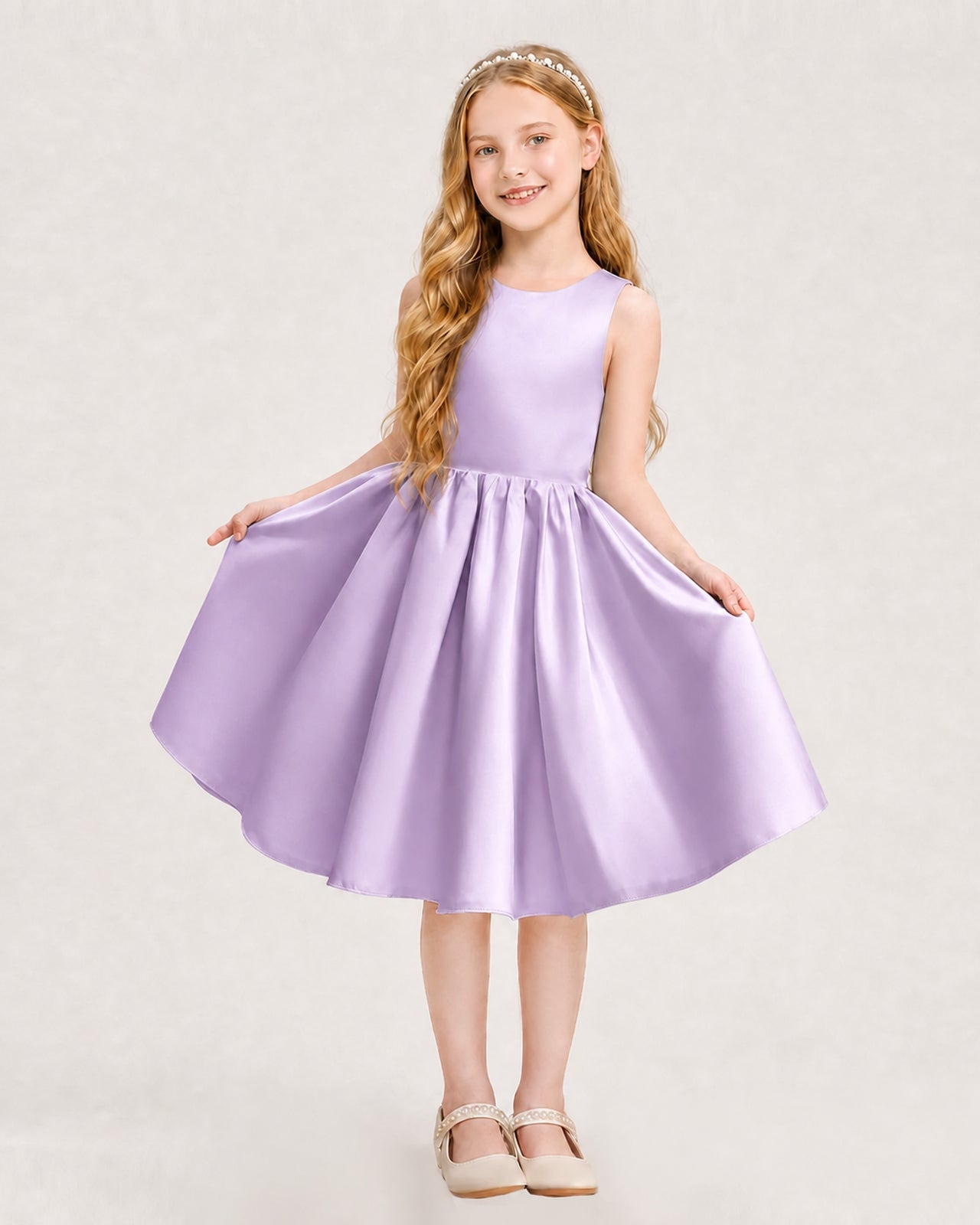 Dideyttawl Satin Junior Bridesmaid Dress with Keyhole Cutout Back