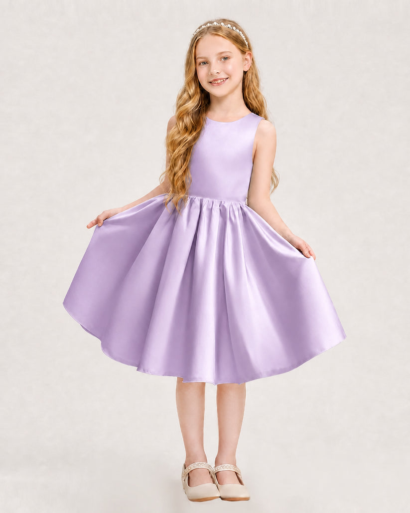 Lilac Satin A-line Junior Bridesmaid Dress Front View