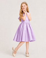 Lilac Satin A-line Junior Bridesmaid Dress Front View