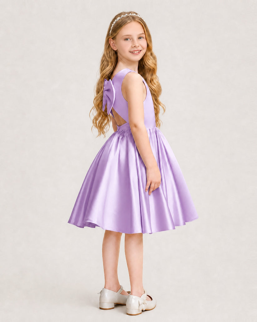 Lilac Satin A-line Junior Bridesmaid Dress Side View