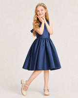 Navy Blue Satin A-line Junior Bridesmaid Dress Front View